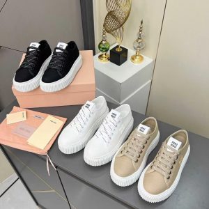 Miu Miu new women's fashion all-match height-enhancing white canvas casual comfortable breathable