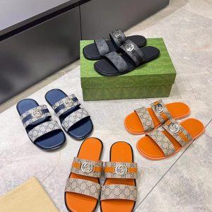 Gucci summer new men's genuine leather interlocking sandals casual slippers