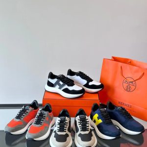 Hermes men's thick-soled genuine leather breathable mesh sports casual shoes