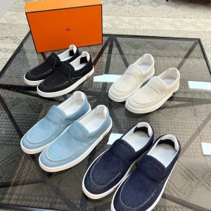 Hermes new fashion trend men's denim deerskin casual shoes