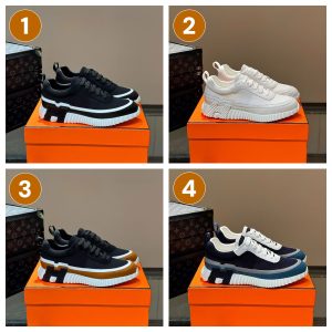 Hermès new men's fashionable versatile leather splicing mesh casual sports shoes