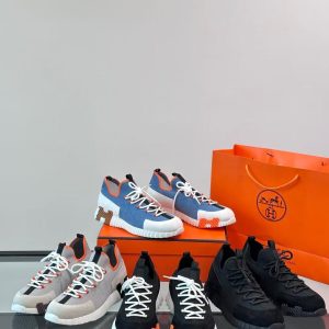 Hermes new men's fashion cowhide with flying woven fabric comfortable and breathable sports casual shoes