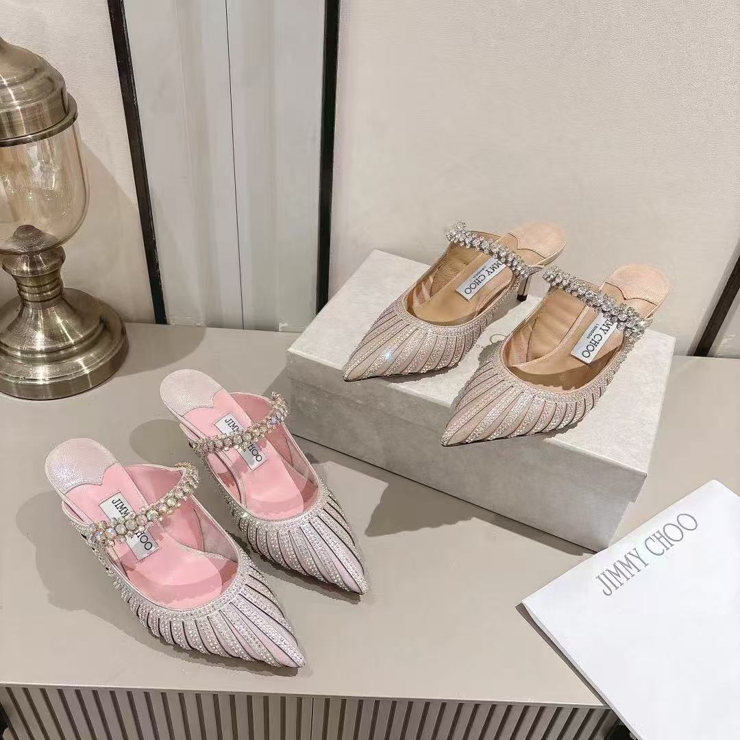 Jimmy Choo new women's pointed rhinestone high heels fashionable versatile sandals