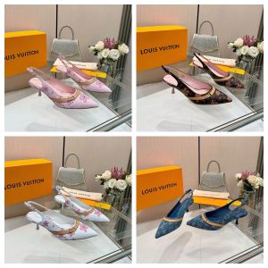 Louis Vuitton new fashion print versatile ladies leather high heels