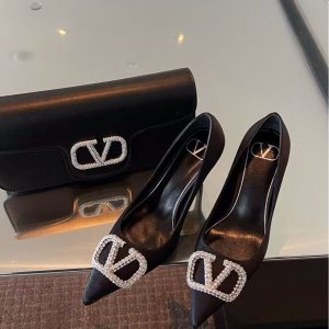 Valentino new women's trendy and fashionable all-match genuine leather diamond casual high heels
