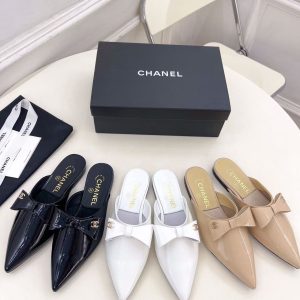 Yves Saint Laurent's new fashion Chanel pointed bow genuine leather versatile casual half-slippers