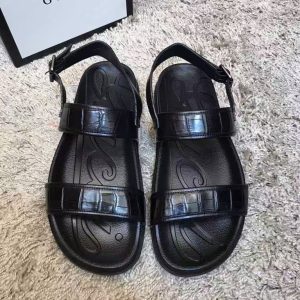 Gucci's new men's hot-selling fashion versatile comfortable shiny leather flat sandals