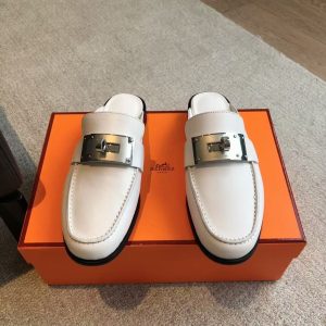 Hermès new women's popular fashion versatile comfortable genuine leather handmade half slippers