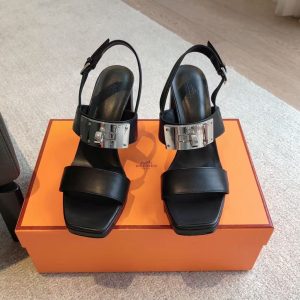 Hermès new women's popular series fashionable and versatile comfortable leather high-heeled sandals