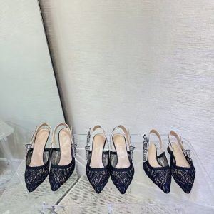 Dior new women's trendy comfortable and versatile breathable lace fabric high heels
