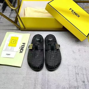 Fendi's new men's trendy high-end comfortable and versatile breathable genuine leather flat-soled half-covered slippers