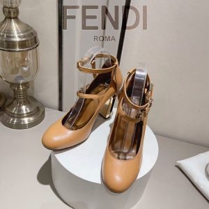 Fendi's new women's trendy high-end comfortable and versatile breathable leather high heels