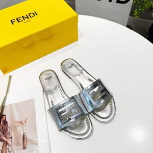 Fendi new women's trendy high-end comfortable versatile breathable genuine leather shiny flat slippers