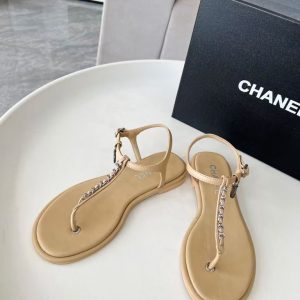 Chanel new women's trendy high-end comfortable all-match genuine leather casual flip-flops