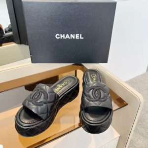 Chanel new women's fashion high-end comfortable versatile genuine leather casual thick-soled slippers