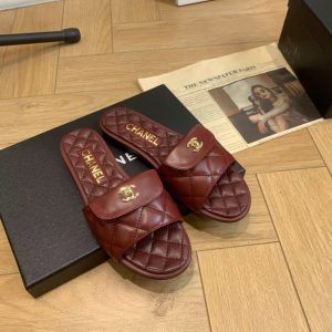 Chanel new women's fashion high-end comfortable versatile genuine leather casual short-heeled slippers