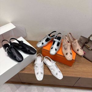 Hermès new ladies' fashionable and versatile genuine leather outsole casual flat sandals