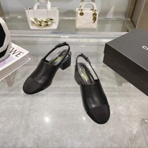 Chanel new women's genuine leather trendy versatile fashion elegant casual high heel half-covered shoes