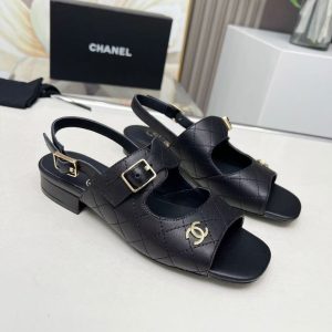 Chanel new women's leather trendy versatile fashion elegant casual short heel sandals