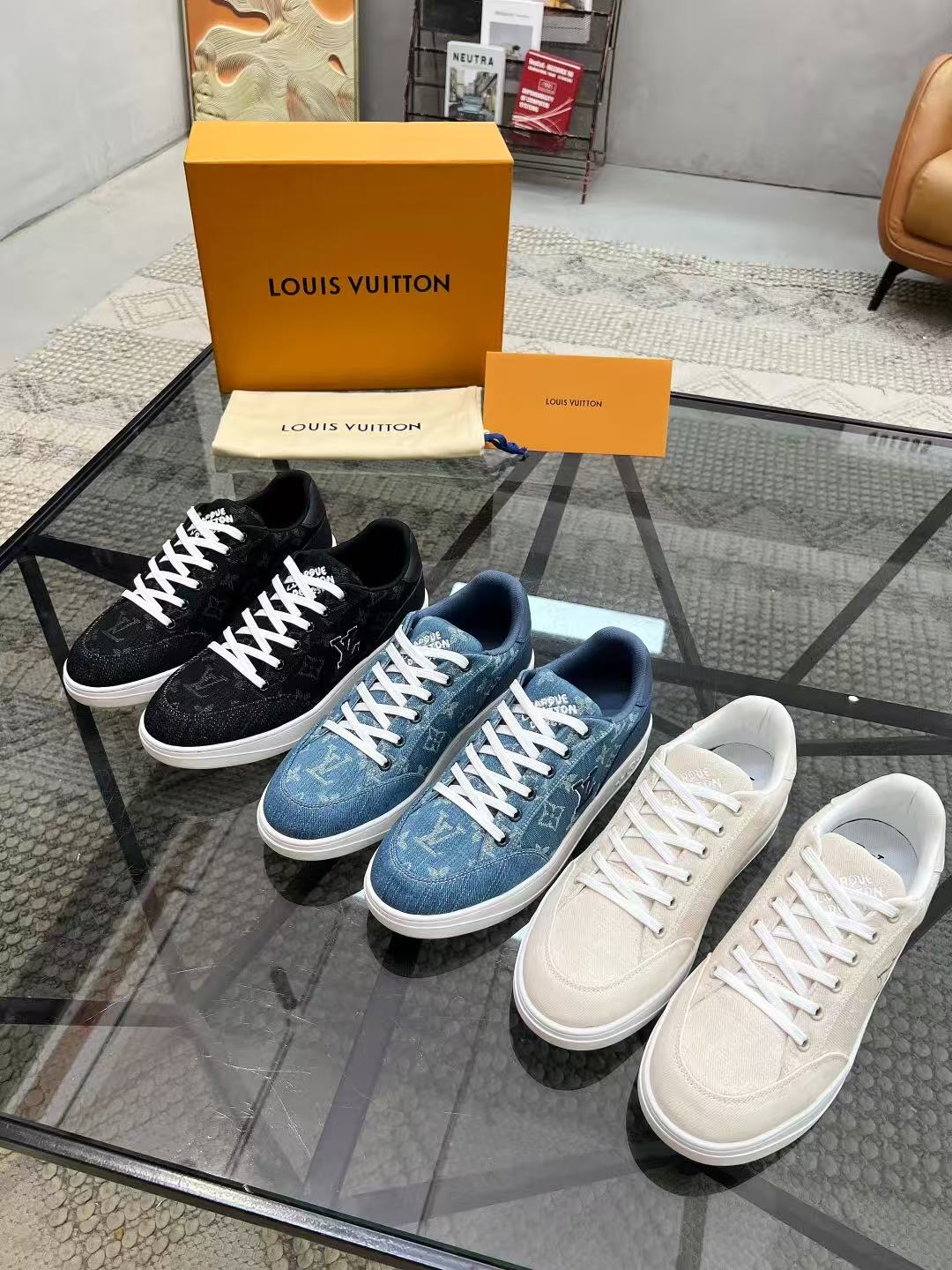 Louis Vuitton new men's fashionable versatile canvas leather outsole sports casual shoes