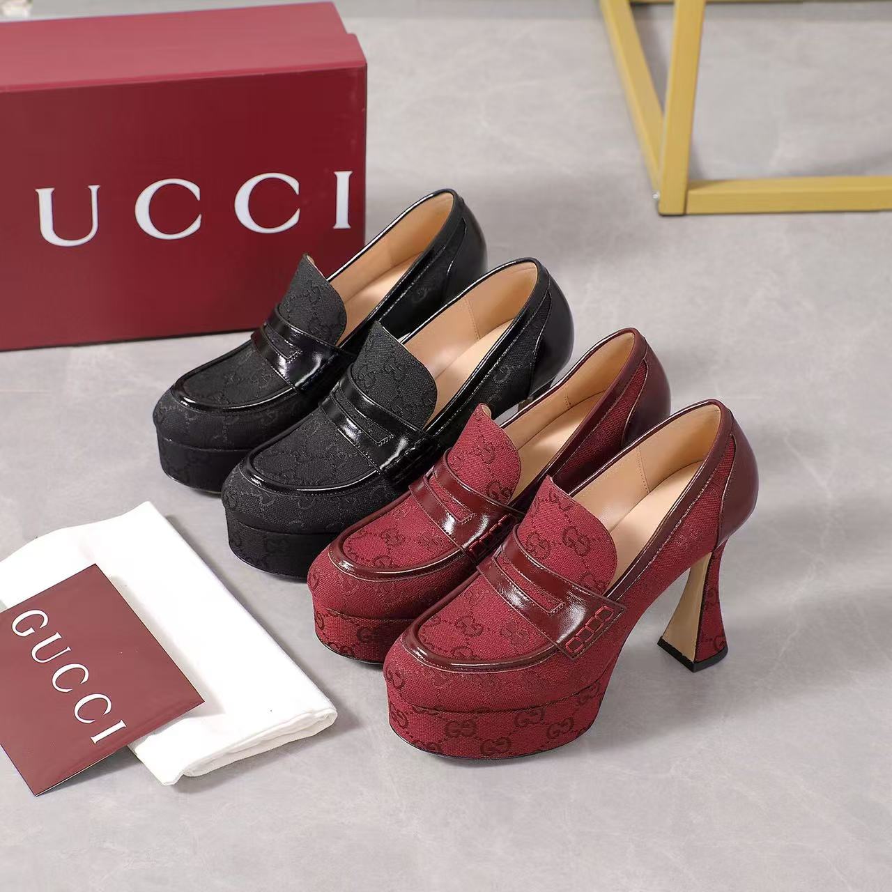 Gucci new ladies' fashion trend all-match genuine leather casual high-heeled slippers