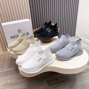 Moncler new men's knitted fabric leather outsole fashionable and versatile comfortable breathable casual shoes