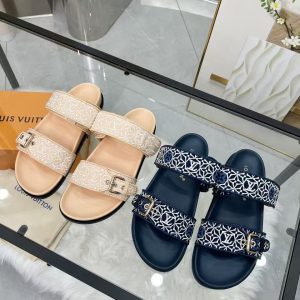 Louis Vuitton summer new style ladies' genuine leather custom jacquard fabric fashionable versatile casual comfortable sandals