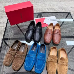 Ferragamo new men's fashion driving business genuine leather versatile comfortable casual toe shoes