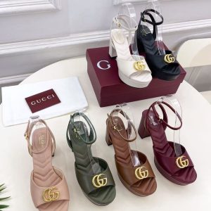 Gucci new ladies' fashion trend all-match genuine leather casual high-heeled sandals