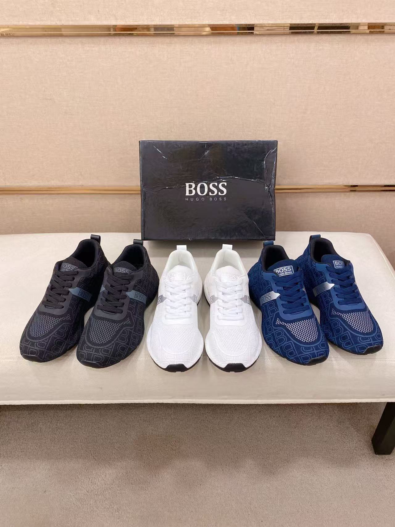 BOSS new men's popular genuine leather mesh high-end fashion classic versatile comfortable wear-resistant breathable casual sports shoes