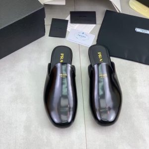 Prada new retro men's genuine leather bright leather fashionable all-match casual half slippers