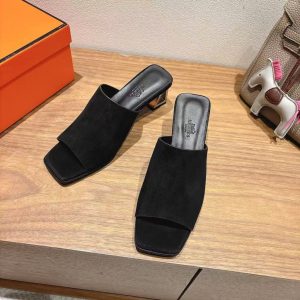 Hermès new women's popular fashion versatile comfortable leather suede high-heeled sandals