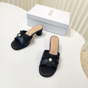 Dior new women's fashion high-end comfortable versatile breathable leather high-heeled slippers