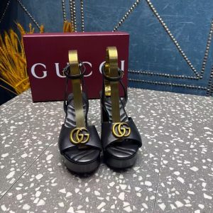 Gucci's new women's popular genuine leather high-end fashionable versatile comfortable casual high-heeled sandals