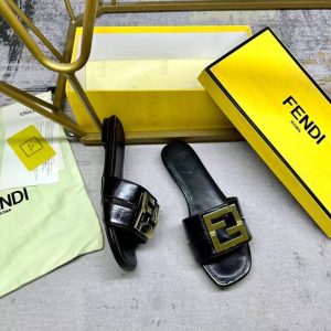 Fendi's new women's trendy high-end comfortable and versatile breathable leather flat slippers