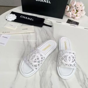 Chanel new women's fashion high-end comfortable all-match genuine leather mesh casual slippers