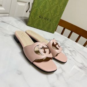Gucci new women's fashion leather fashion all-match original leather outsole casual slippers