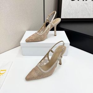 Dior new women's trendy and fashionable all-match genuine leather jacquard embroidered sheepskin lining embroidered high heels