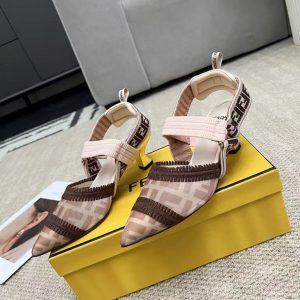 Fendi new women's trendy and fashionable all-match genuine leather mesh high-heeled sandals