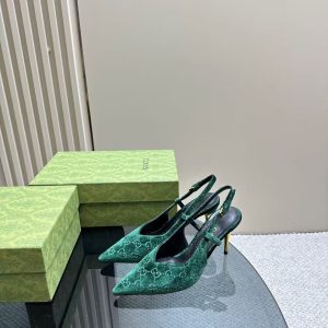 Gucci new women's style trendy high-end comfortable versatile with jacquard embroidery genuine leather high heels