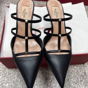 Valentino new women's fashionable versatile exquisite elegant genuine leather calf paint casual high heel sandals