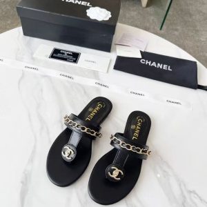 Chanel new women's trendy high-end comfortable all-match genuine leather casual flip-flops