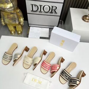 Dior new women's trendy and fashionable all-match genuine leather printed embroidered high heels