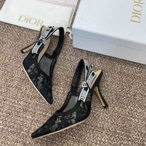 Dior new women's trendy and fashionable all-match genuine leather jacquard embroidered sheepskin lining embroidered high heels