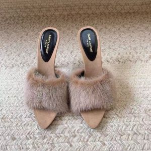 New Yves Saint Laurent women's fashionable and versatile comfortable genuine leather mink elegant atmosphere comfortable casual high heels