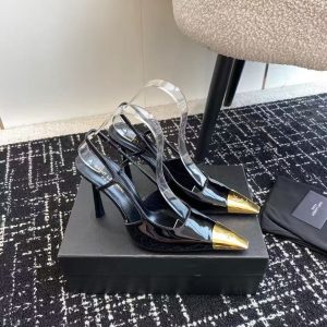 New Yves Saint Laurent women's fashionable and versatile comfortable genuine leather metal head elegant atmosphere comfortable casual high heels
