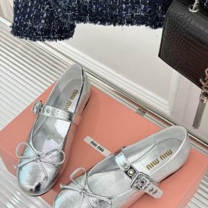 New Miu Miu women's style versatile lining comfortable breathable genuine leather soft bow clever trendy fashion casual slippers