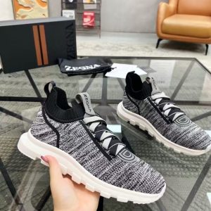 New Zegna men's versatile comfortable and breathable genuine leather flying woven fabric fashionable casual shoes