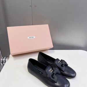 New Miu Miu women's style versatile comfortable breathable leather lining bow trendy ballet retro shoes