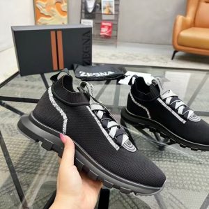 New Zegna men's versatile comfortable and breathable genuine leather flying woven fabric fashionable casual shoes